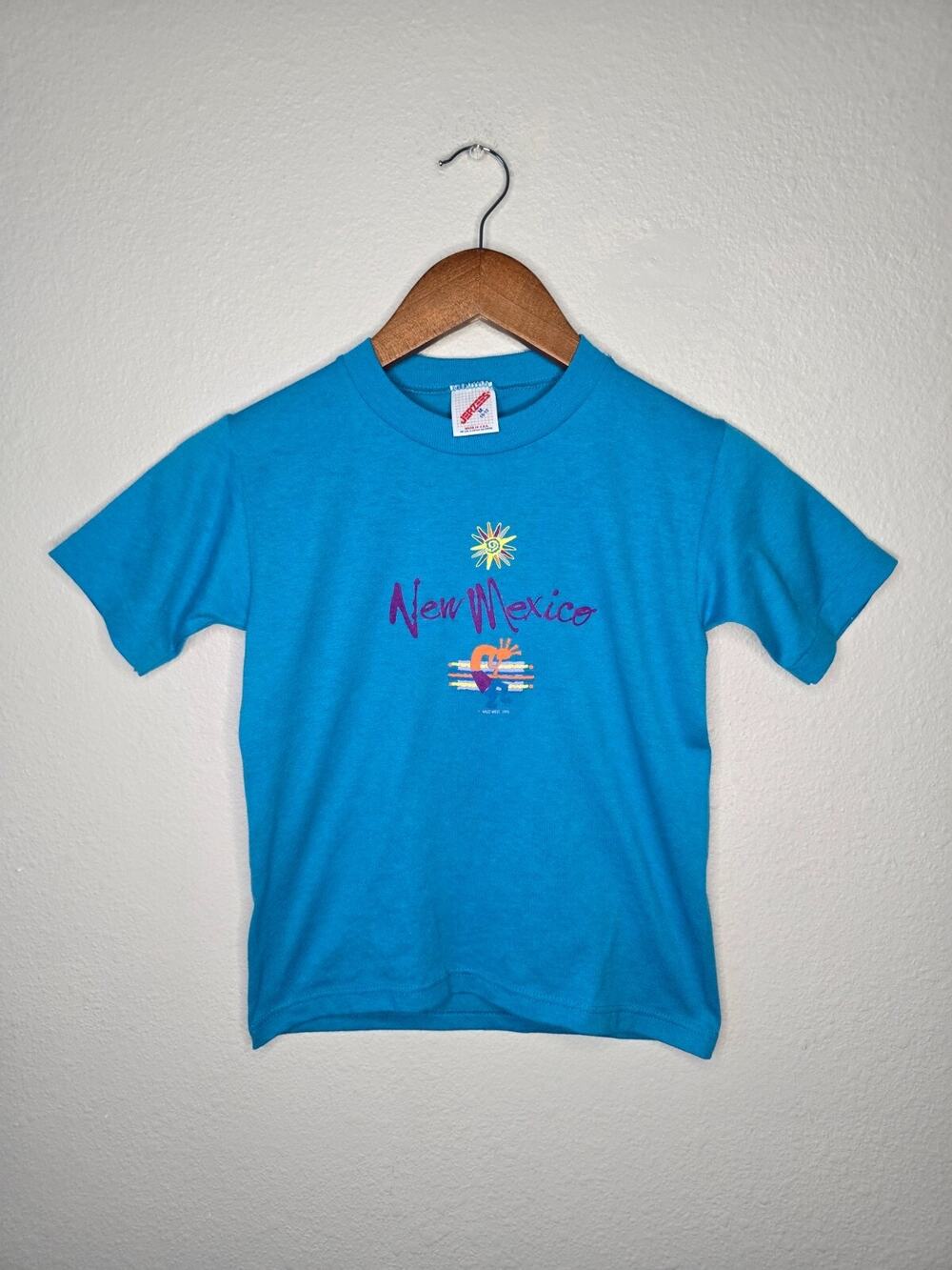 Vintage New Mexico Shirt Youth Medium Blue Short Sleeve Kids Tee 90s